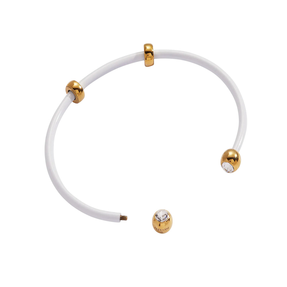 ALEX+ANI Bezel Stone Enamel Cuff in White - Picture 3 of 13